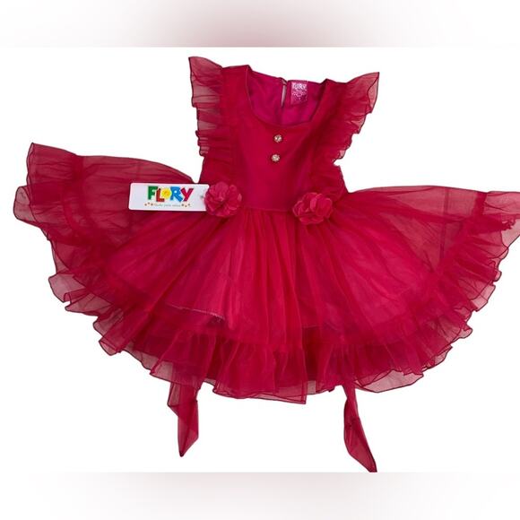 Girls Party Dress Kids Sz 1 (12 Months) Ruffles Formal Diamond Stud Detail NEW - Picture 1 of 7